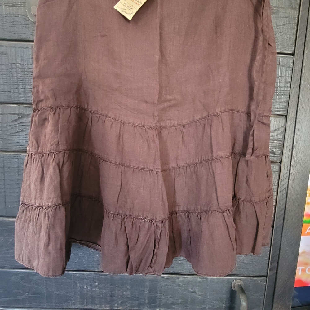 Lucky Brand Brown Tiered A-Line Midi Skirt
